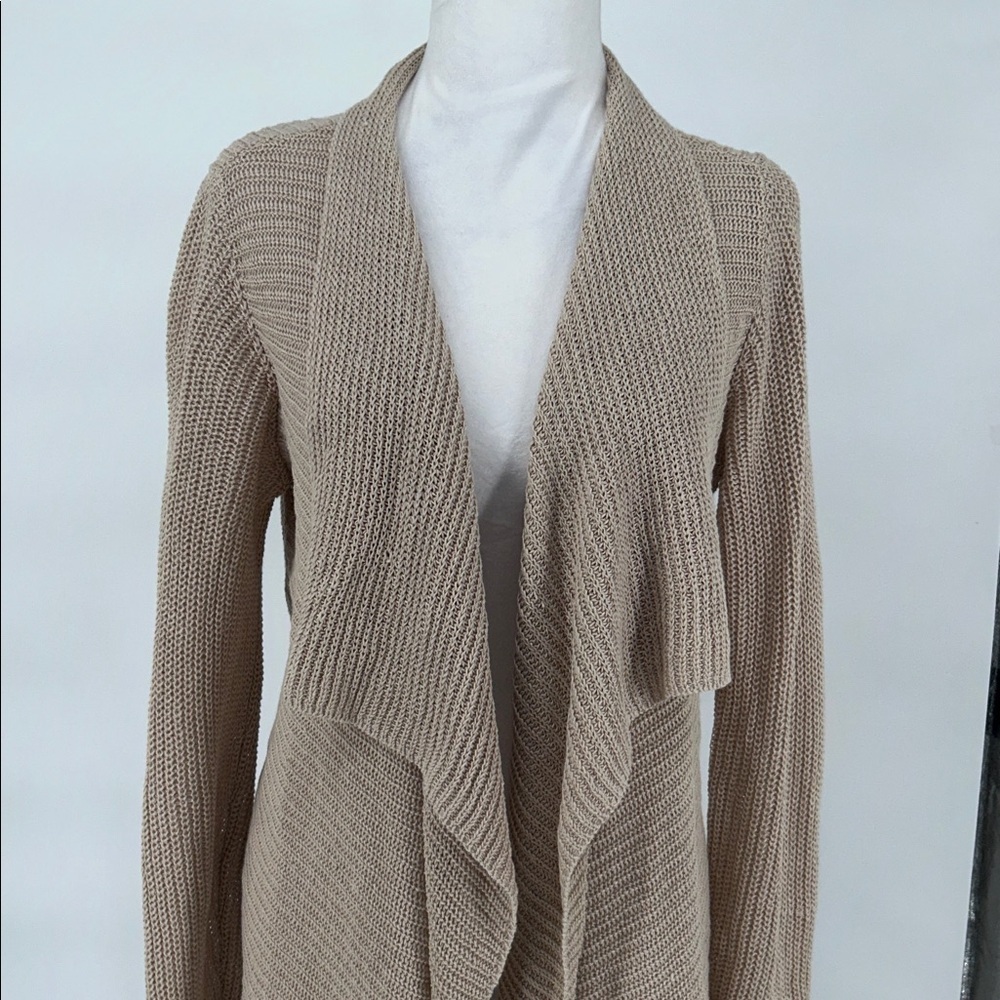 Eileen Fisher Sweater S/P Oatmeal Brown 100% Wool Waterfall Cardigan Open - Picture 4 of 10